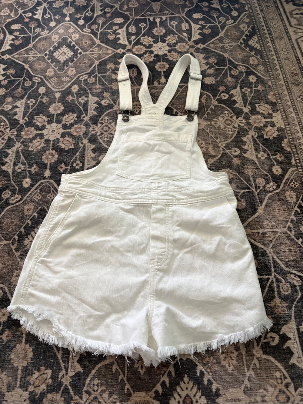 Aerie White Denim Short Overalls XS